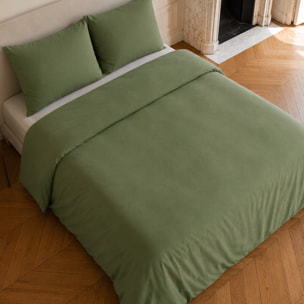 Parure housse de couette coton/lin unie vert kaki, HAVEN