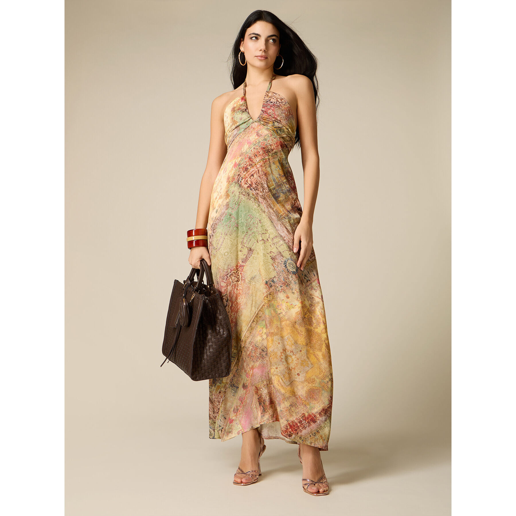 Oltre - Vestido largo de satén con espalda descubierta - Beige