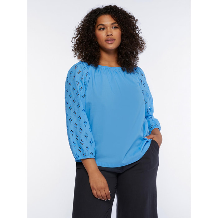 Fiorella Rubino - Blusa off shoulders con maniche in Sangallo - Azzurro