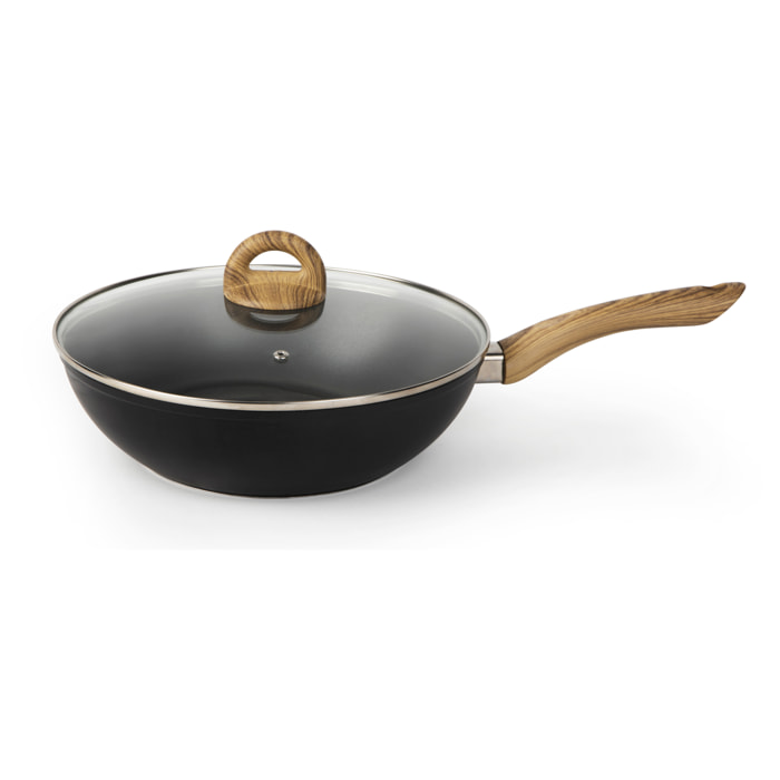 Wok 28 cm avec couvercle Excelsa – Sakura, Aluminium Noir