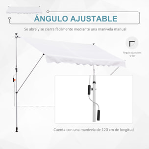 Toldo Manual Retráctil Exterior 300x150x170-280 cm Enrollable Manivela Blanco