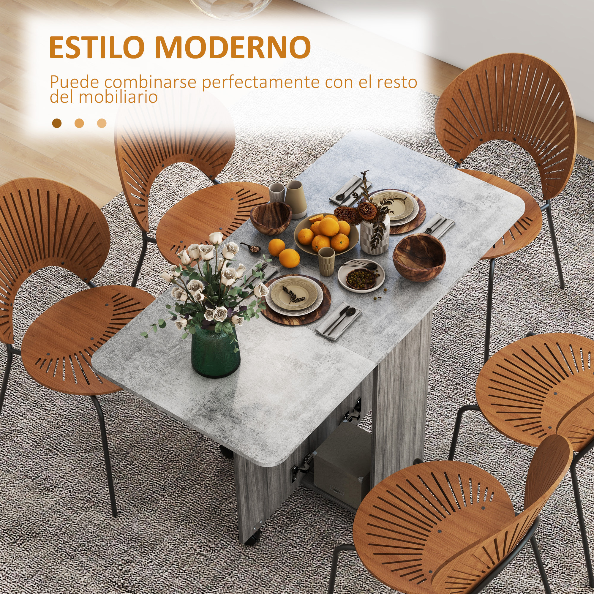 Mesa Plegable de Comedor, Mesa de Cocina Plegable, con Ruedas, Alas Abatibles, 2 Cajones, Estante y Armario, Hasta 6 Personas, para Salón, Espacio Pequeño, 120x60x76,5 cm, Gris
