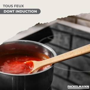 Batterie de cuisine avec 3 casseroles 12/16/20 cm et 3 faitouts 16/20/24 cm avec 6 ustensiles de cuisine sans PFAS Fackelmann Généva Brillant Fénix