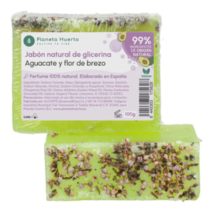 Jabón natural de glicerina aguacate y flor de brezo Planeta Huerto 100 g