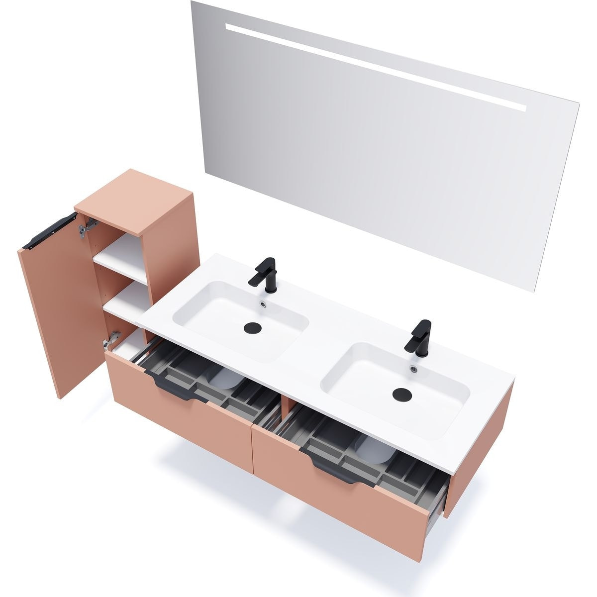 Meuble salle de bain double vasque 2 tiroirs - SOHO