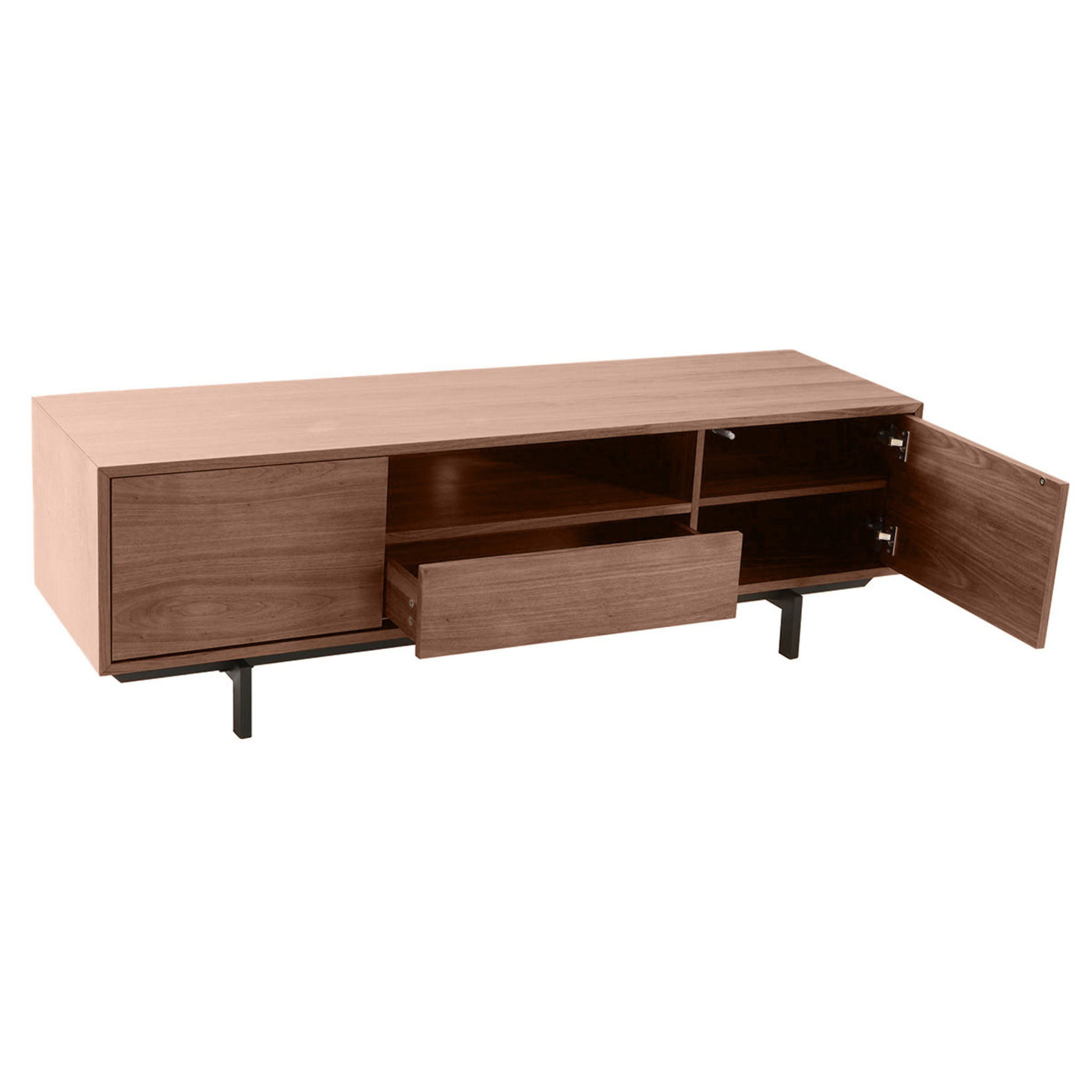 Meuble TV vintage en bois foncé niche ouverte L160 cm MANNY