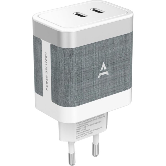 Chargeur ADEQWAT 65W PowerDelivery 2 USB-C