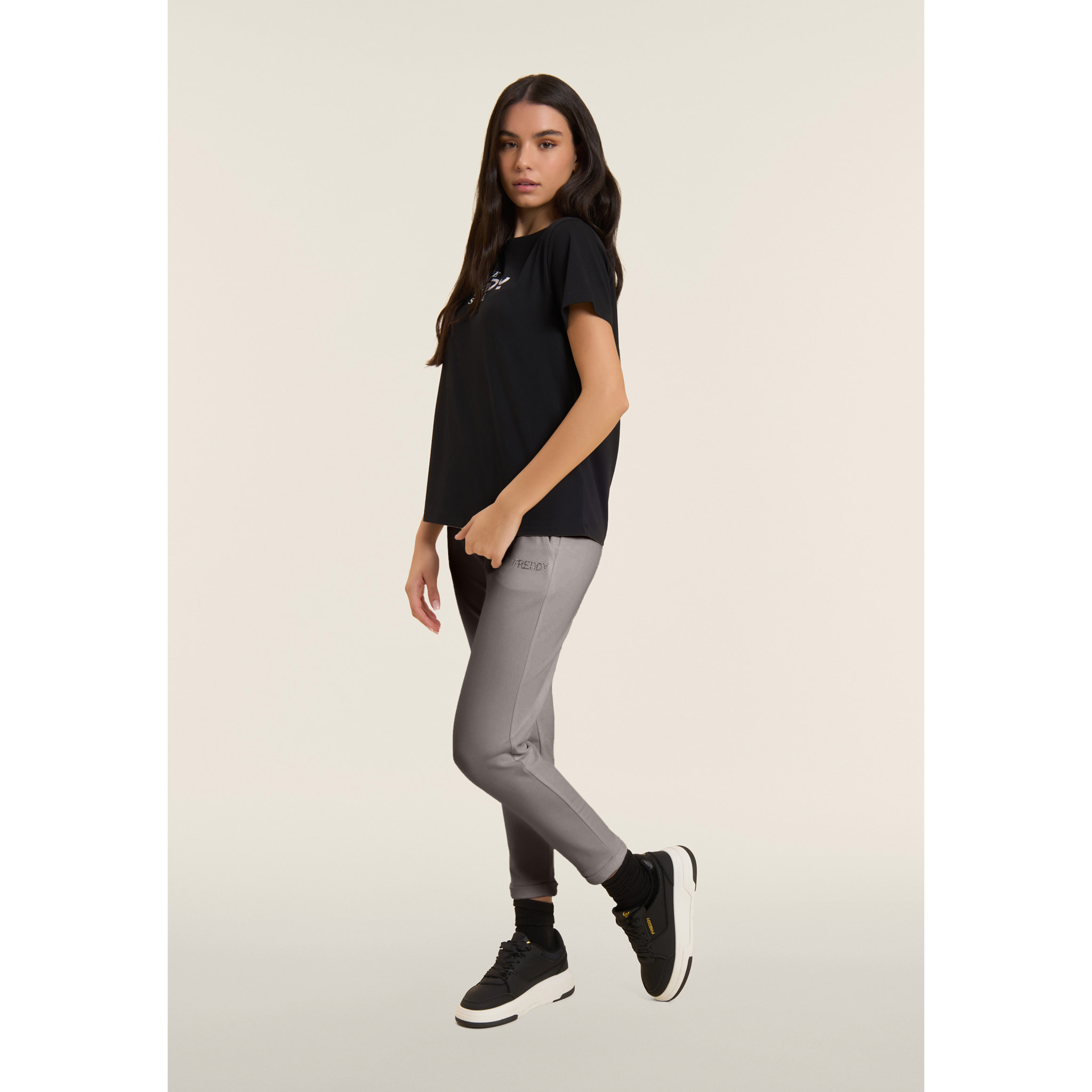 Pantaloni Sportivi Cropped con risvolto e strass FREDDY