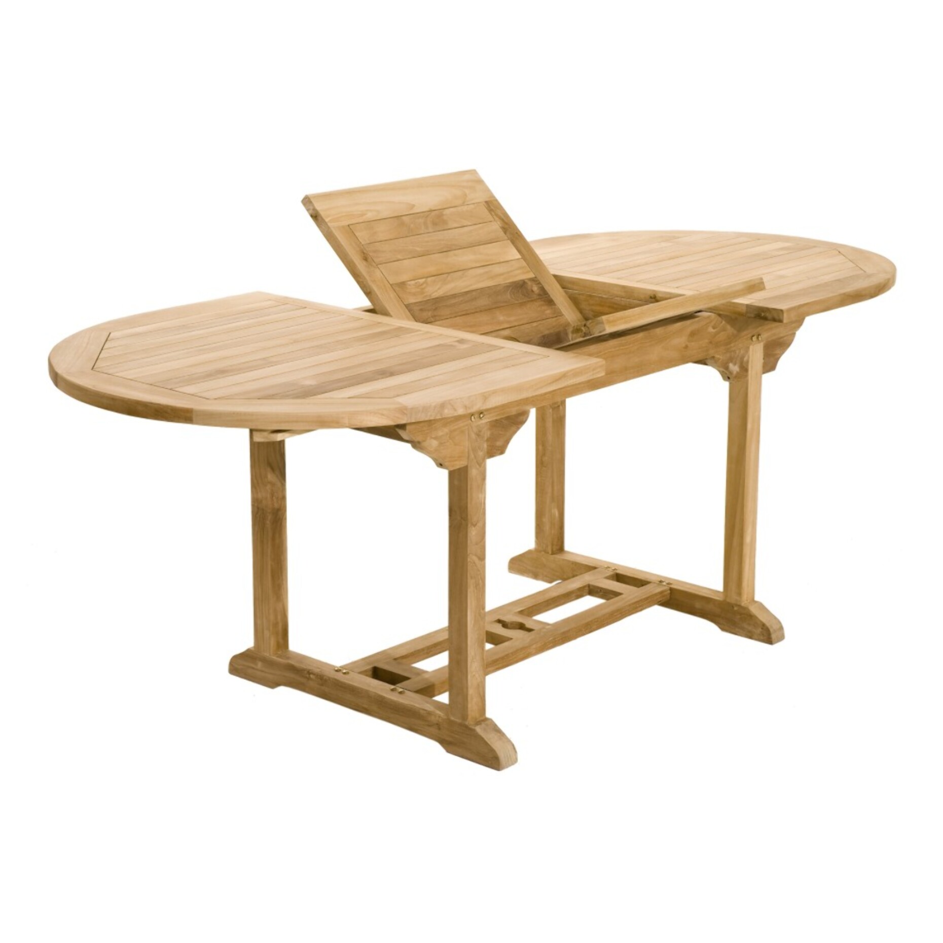 FUN - SALON DE JARDIN EN BOIS TECK 6/8 pers : Ensemble de jardin : 1 table ovale extensible 150*200/90cm et 6 chaises