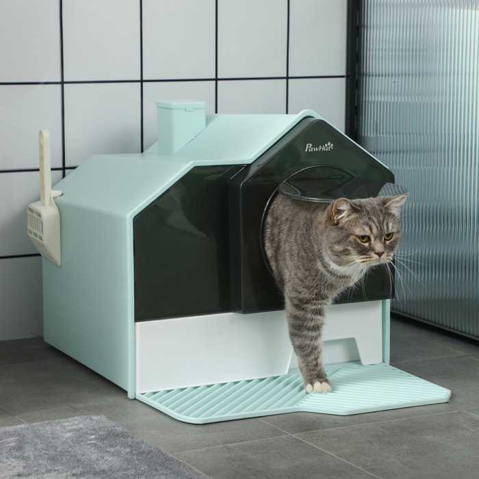 Arenero Cubierto para Gatos Caja de Arena Cerrada para Gatos con Bandeja Extraíble Pala Pedal Exterior y Filtro Desodorizante 47x45x42 cm Azul