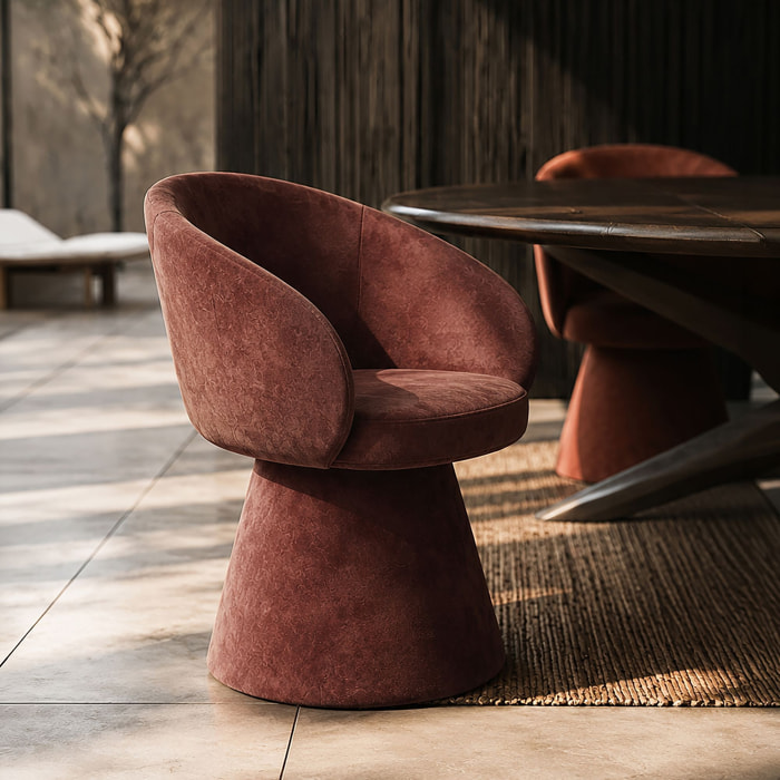Ensemble table extensible 130-180cm et 4 fauteuils pivotants cherry ALBA