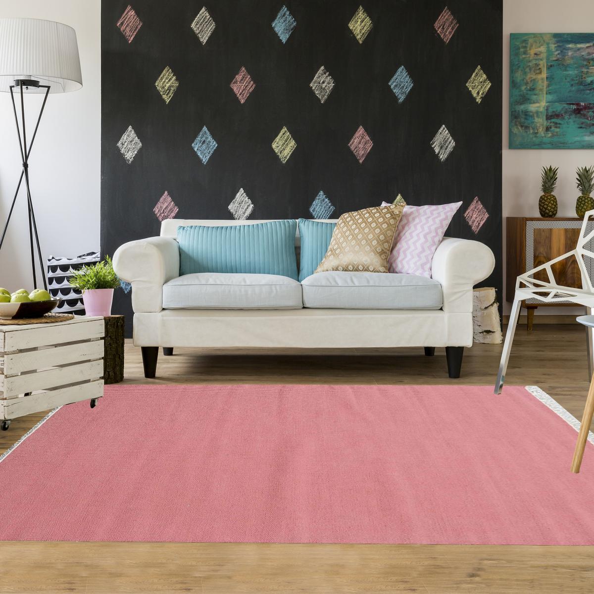 Tapis Kilim tissé à la main en laine uni rose