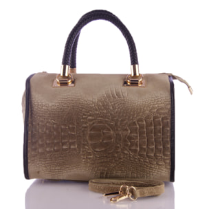 Anacapri Bolso tote Mujer.Piel auténtica Gamuza Grabado Cocodrilo