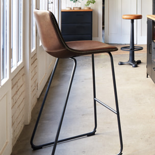 Lot de 2 tabourets de bar "Lois" cognac effet cuir