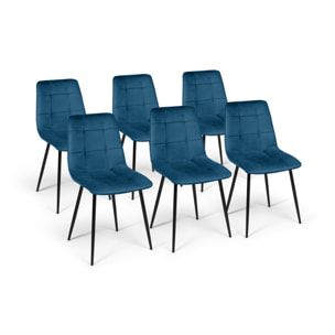 Chaises Linda en velours et pieds métal noirs - Bleu canard