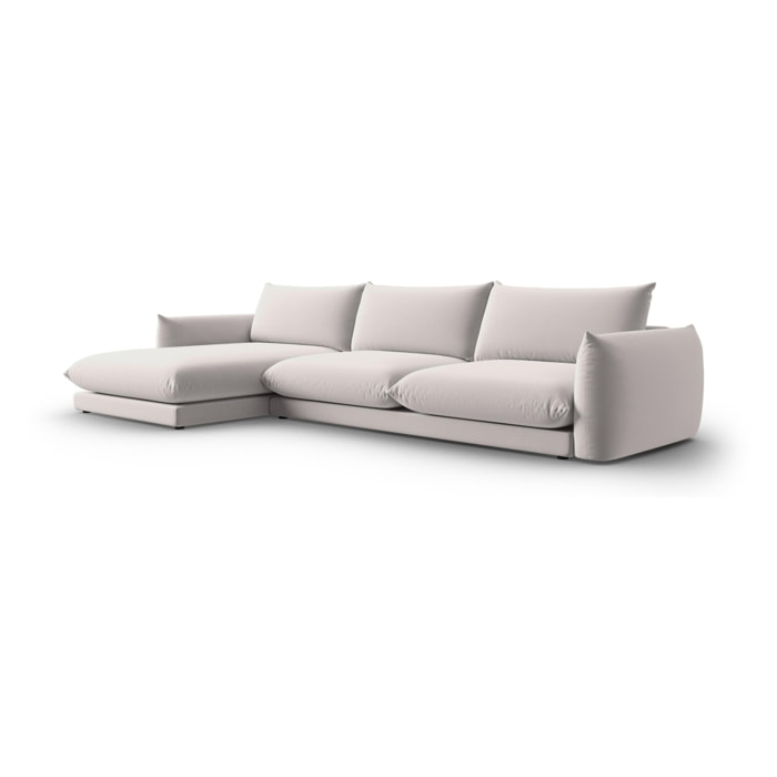 Canapé d'angle gauche ''Naima'' 4 places en velours gris clair