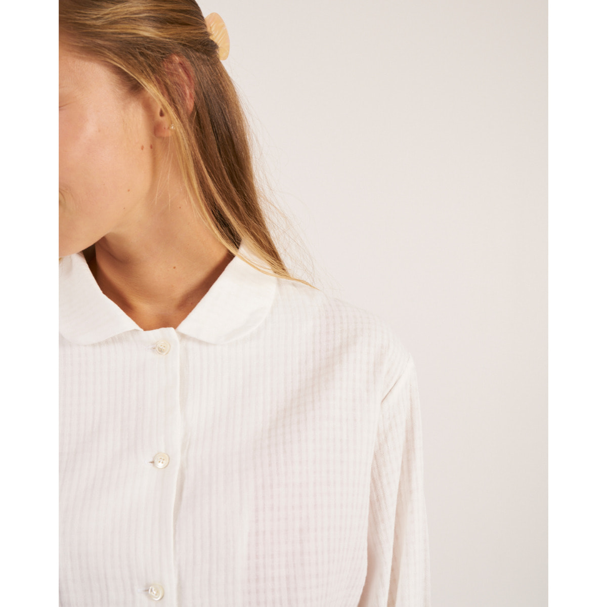 Camiseta de pijama de mujer de manga larga abotonada