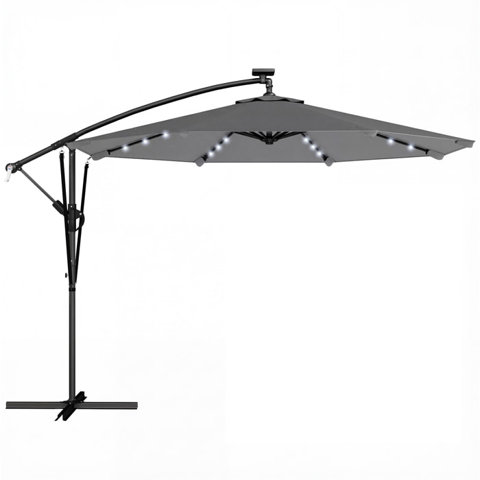 Parasol déporté LED dia. 295cm pivotant inclinable housse incluse