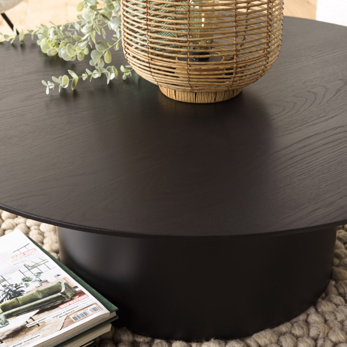 DALY - Table basse ronde noire 90x90cm piètement métal
