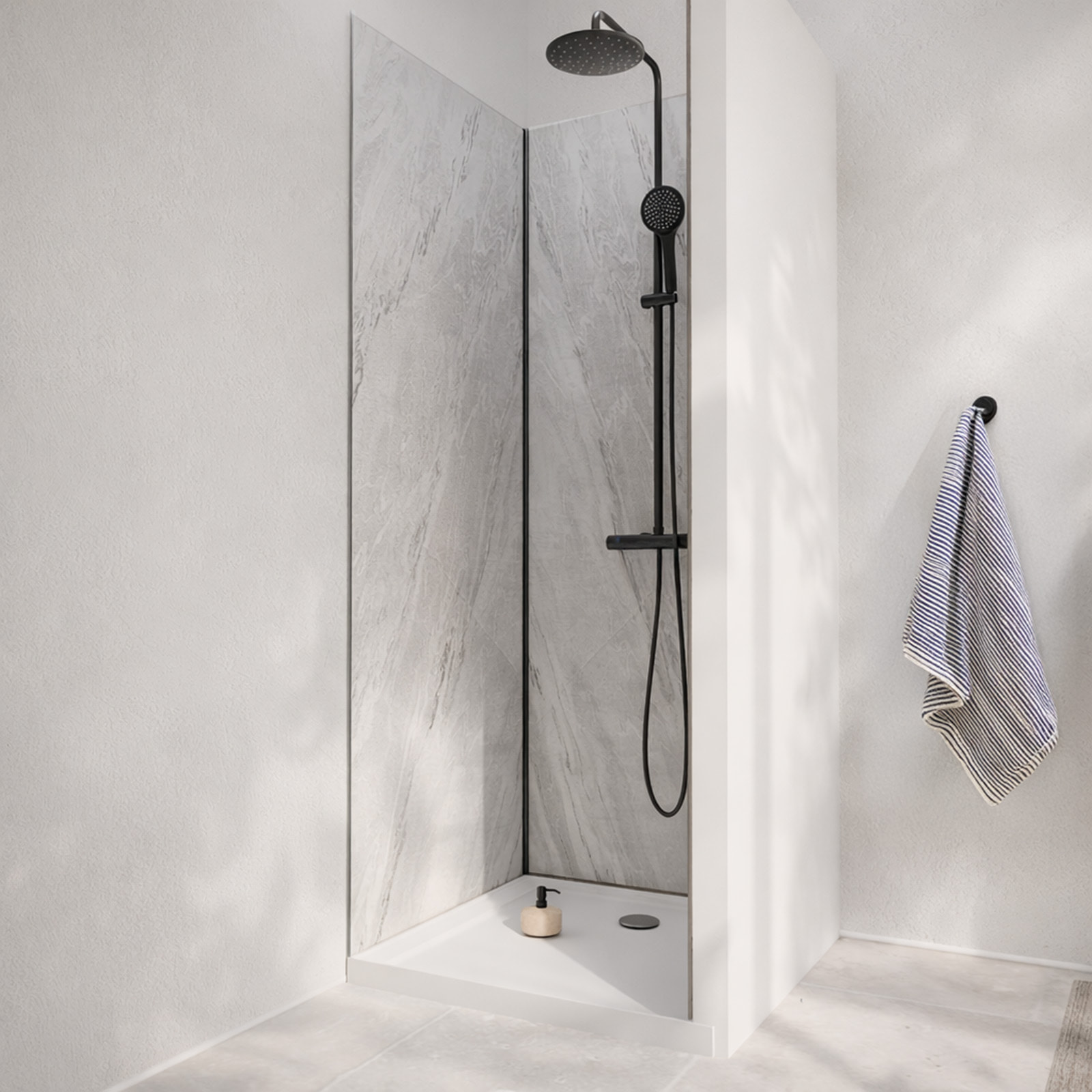 Pack 3 Panneaux Muraux Pierre Artic Storm 90x210cm et Profilés Noirs - STONE'IT
