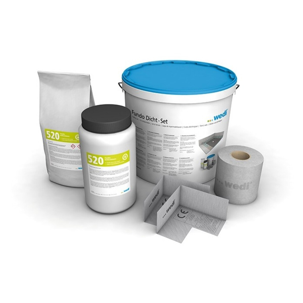 Receveur à carreler WEDI Fundo Riolito Neo + barrette de finition inox + bonde vertical + kit d'étanchéité 180 x 90 cm