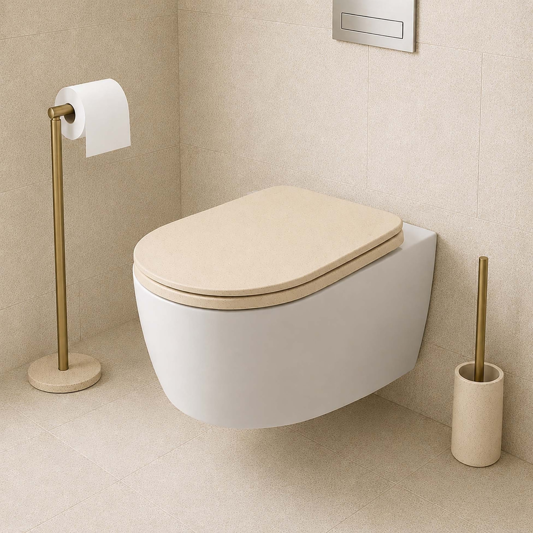 Brosse WC avec support en polyrésine - Naturel
