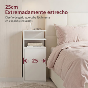 Mesitas de Noche Estrechas, Juego de 2, Mesillas de Noche Dormitorio con Puerta, Compartimentos Abiertos, Mesa Auxiliar para Salón, Espacios Reducidos, 25x30x60 cm, Blanco