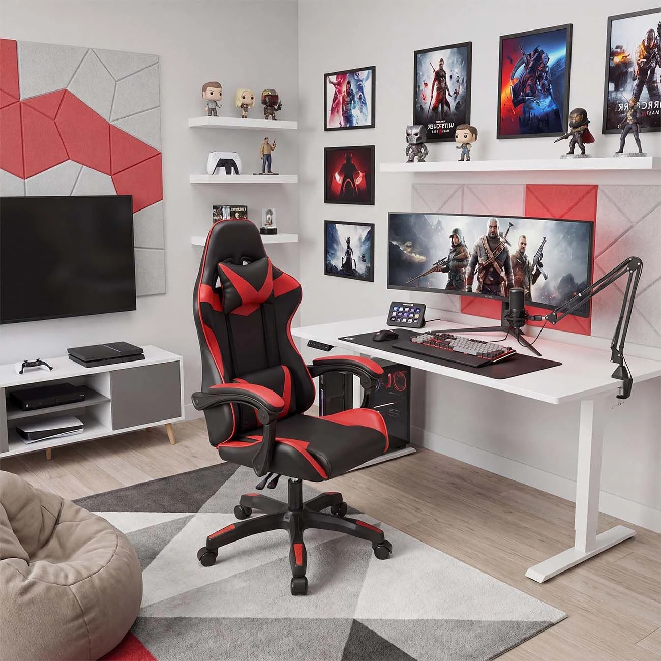 Silla gaming reclinable y con altura ajustable en negro y rojo 117-128 cm Viper Negro - Rojo