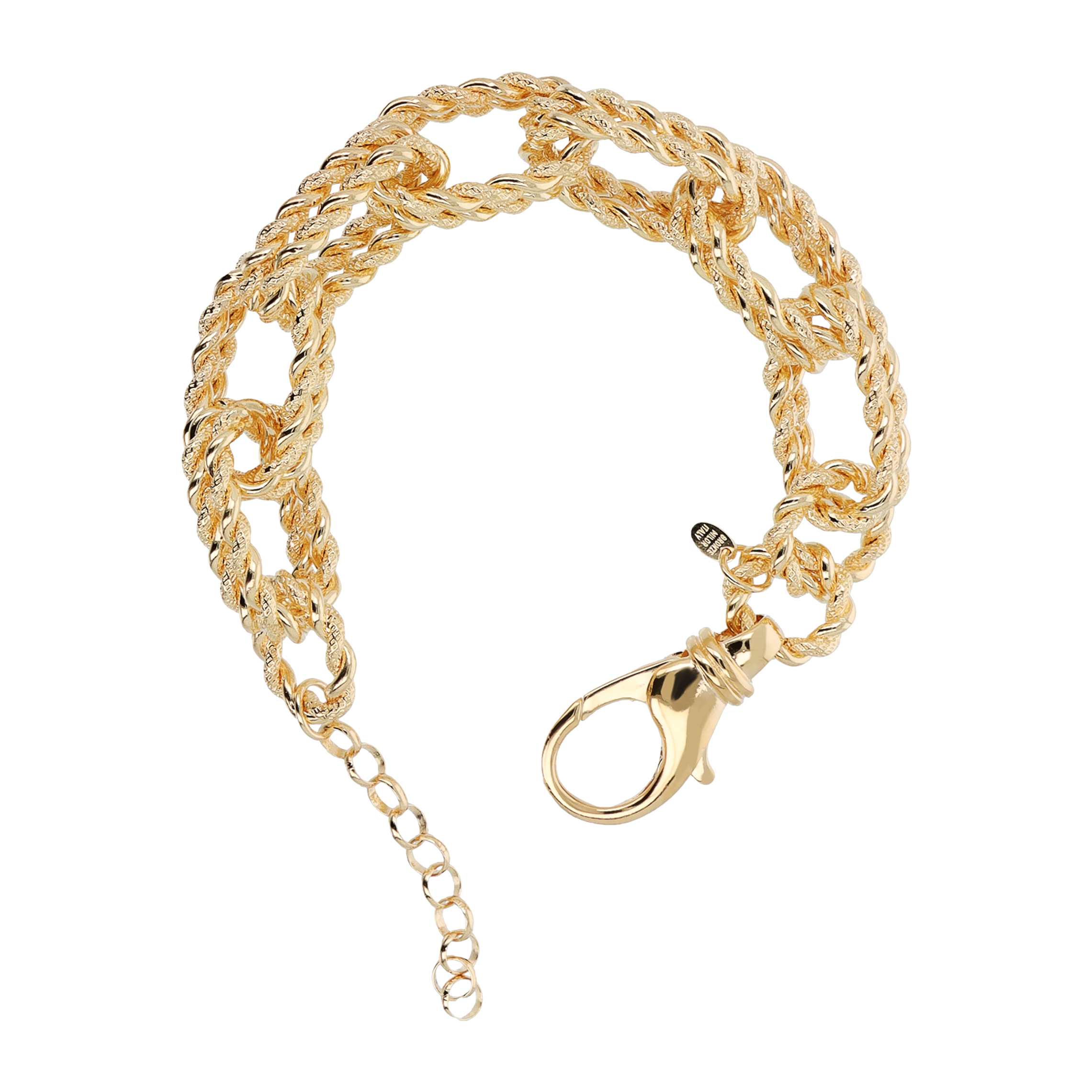 Bracciale con Maglie Ovali Diamantate Texture Corda placcato Oro Giallo 18Kt