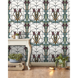 Papier peint mur végétal tropical lames bois