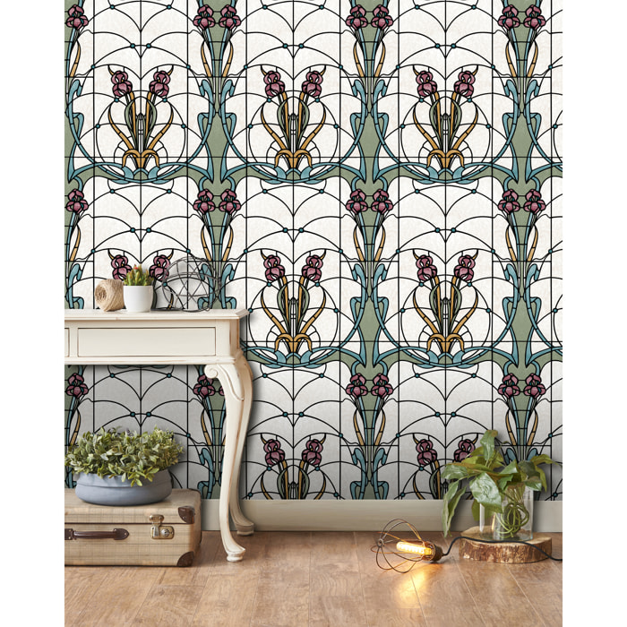 Papier peint mur végétal tropical lames bois