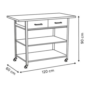 Ilot de cuisine Come 2 tiroirs bois et effet marbre