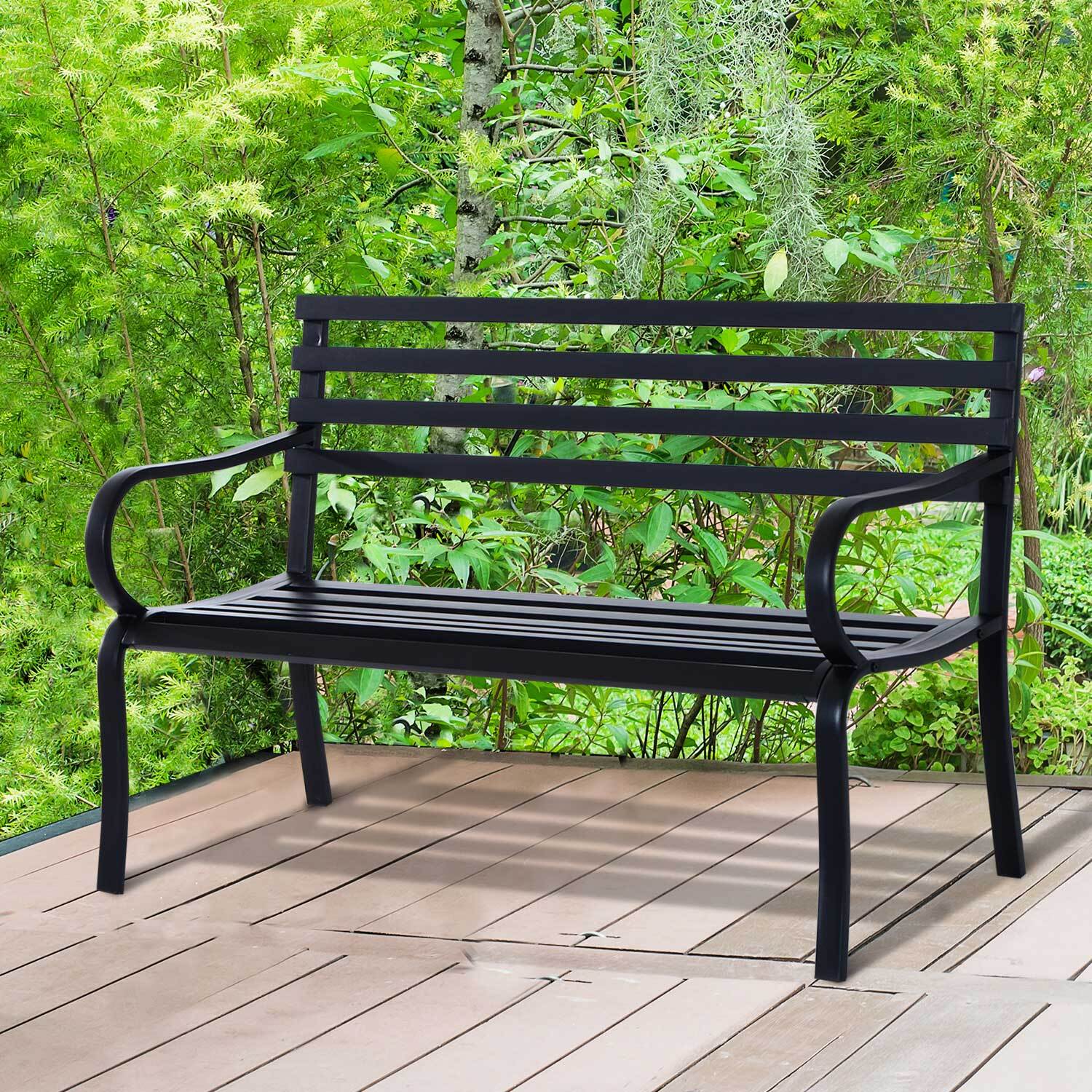 Banco de Jardín de Metal Banco de Exterior de 2 Plazas con Reposabrazos Carga 240 kg para Patio Terraza 127x58x82 cm Negro