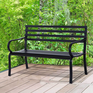 Banco de Jardín de Metal Banco de Exterior de 2 Plazas con Reposabrazos Carga 240 kg para Patio Terraza 127x58x82 cm Negro
