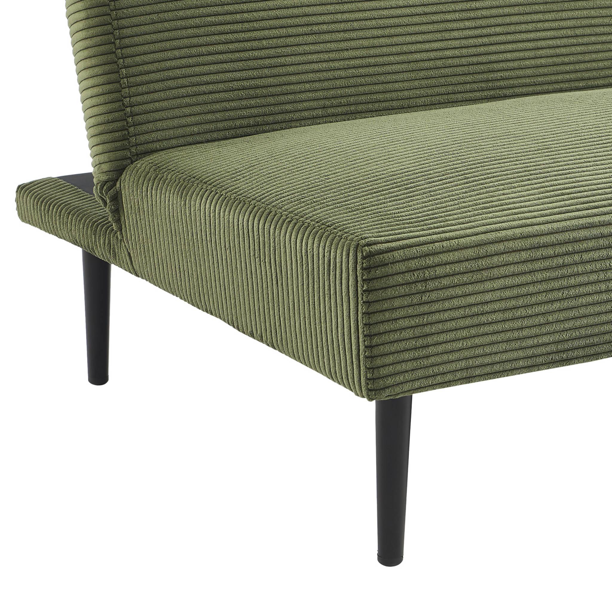 Canapé banquette convertible 3 places velours côtelé kaki piétement métal L 180 x P 100 x H 74.5 cm - Max