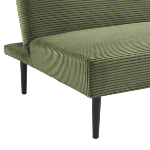 Canapé banquette convertible 3 places velours côtelé kaki piétement métal L 180 x P 100 x H 74.5 cm - Max
