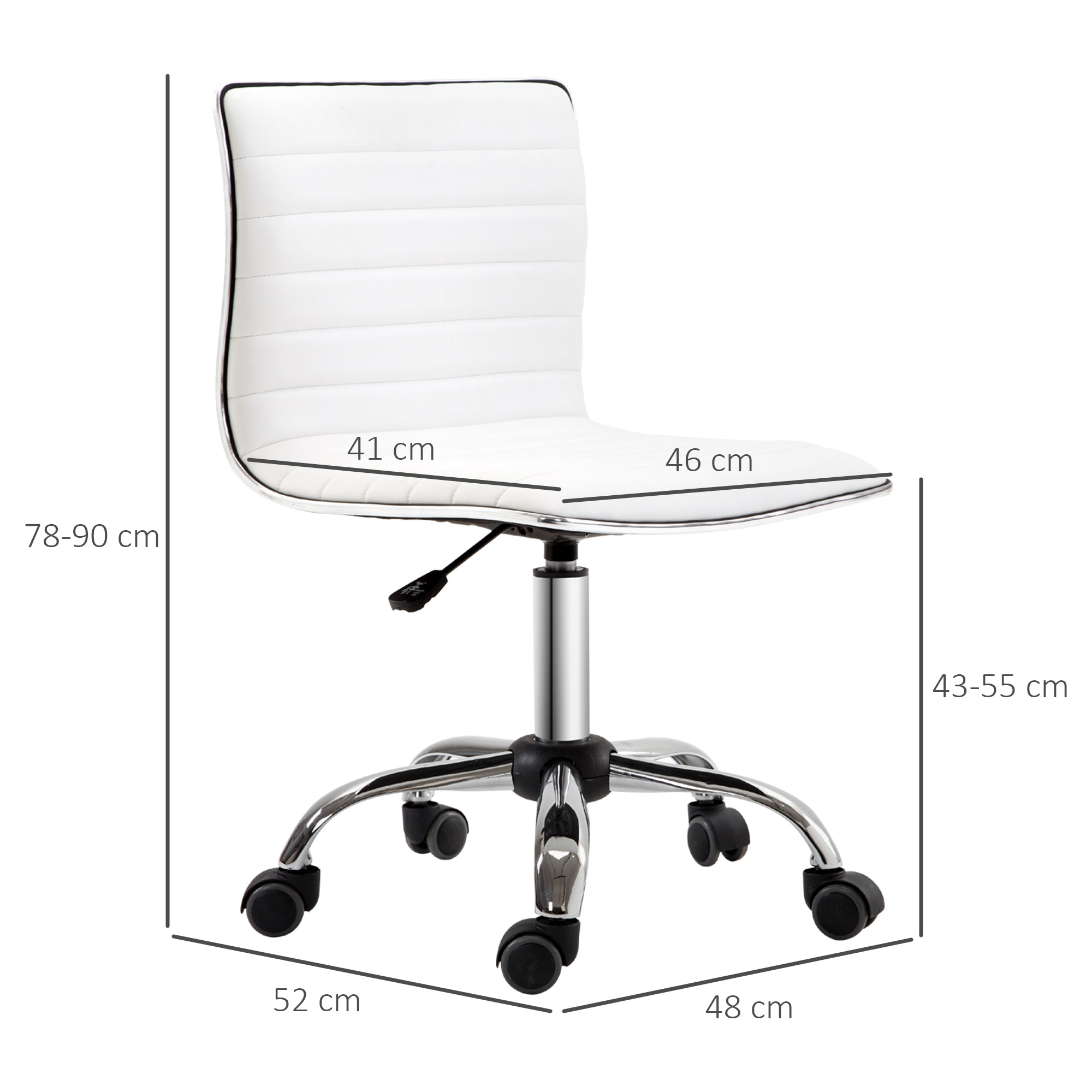 Chaise de bureau design style Chesterfield acier chromé revêtement synthétique blanc