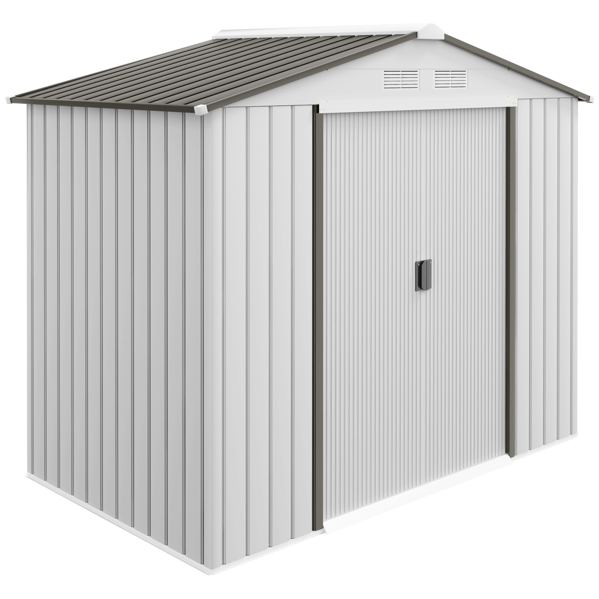 Cobertizo de Jardín 2,5m² con Base de Refuerzo Sin Suelo 213x130x185 cm Caseta de Jardín Exterior con 2 Puertas Correderas y 4 Ventanas para Almacenamiento de Herramientas Blanco