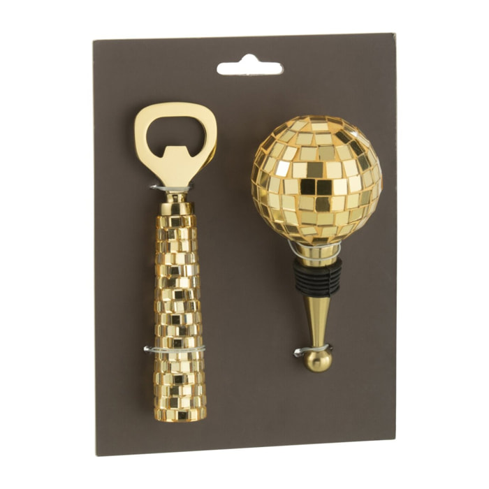 J-Line ouvre-bouteille + bouchon Mosaïque - verre - or - boîte de 4
