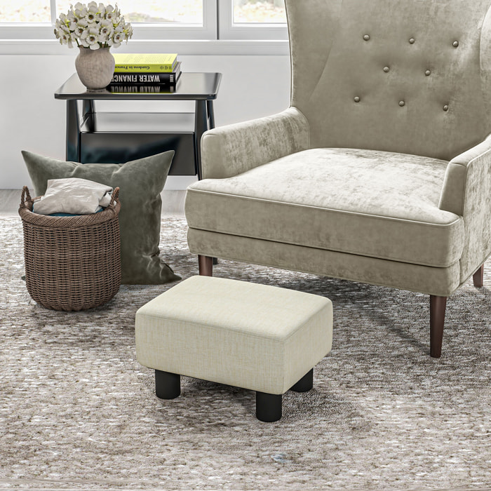 Reposapiés de Salón Taburete Bajo Tapizado en Lino Otomana Rectangular con Estructura de Madera para Sala de Estar Dormitorio Beige