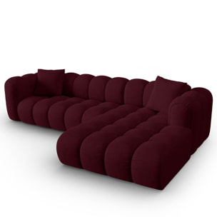 Canapé d'angle droit modulable "Clotilde" 4 places en tissu structurel bordeaux