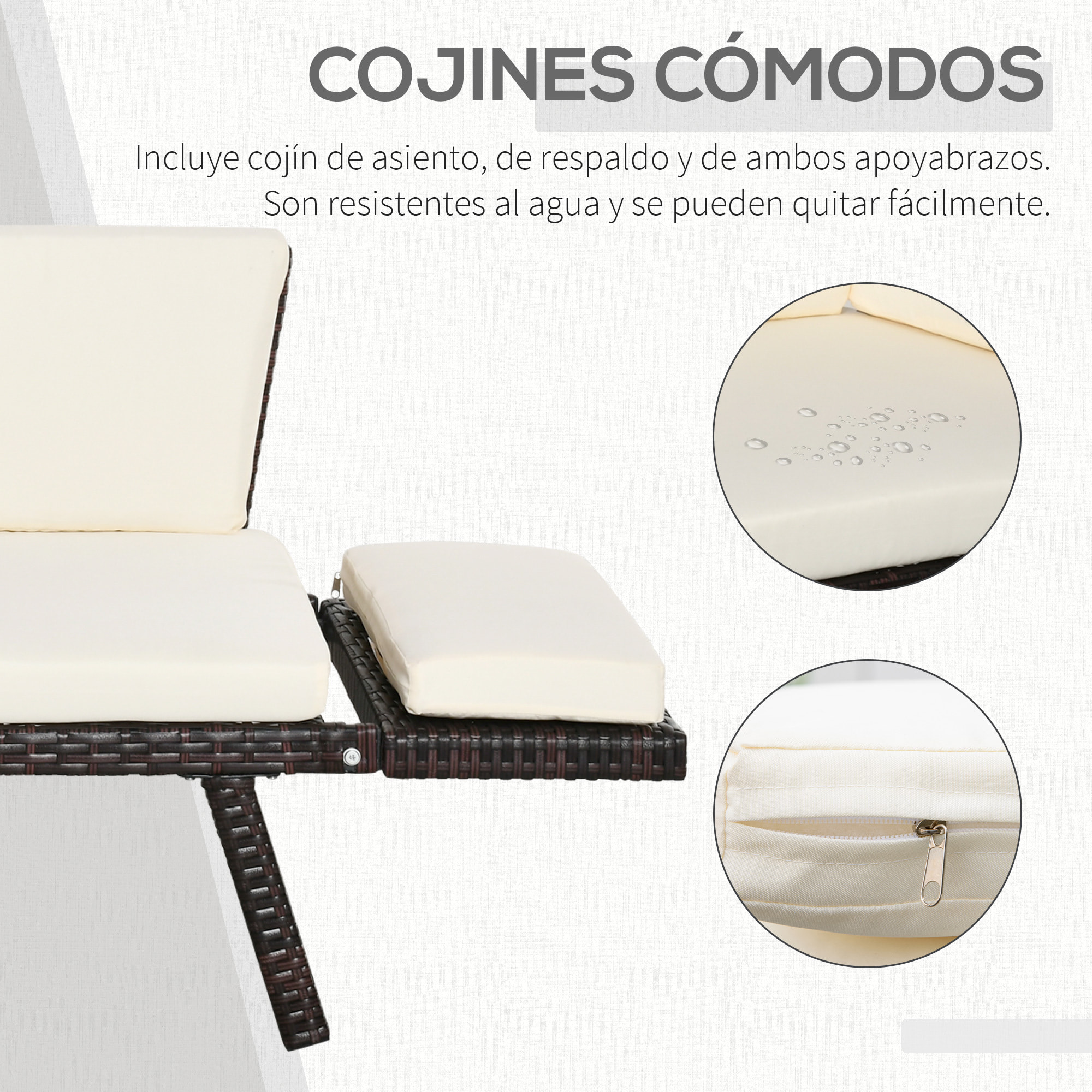 Sofá de Dos Plazas Ratán Sintético Convertible en Cama con Cojín Jardín Exterior