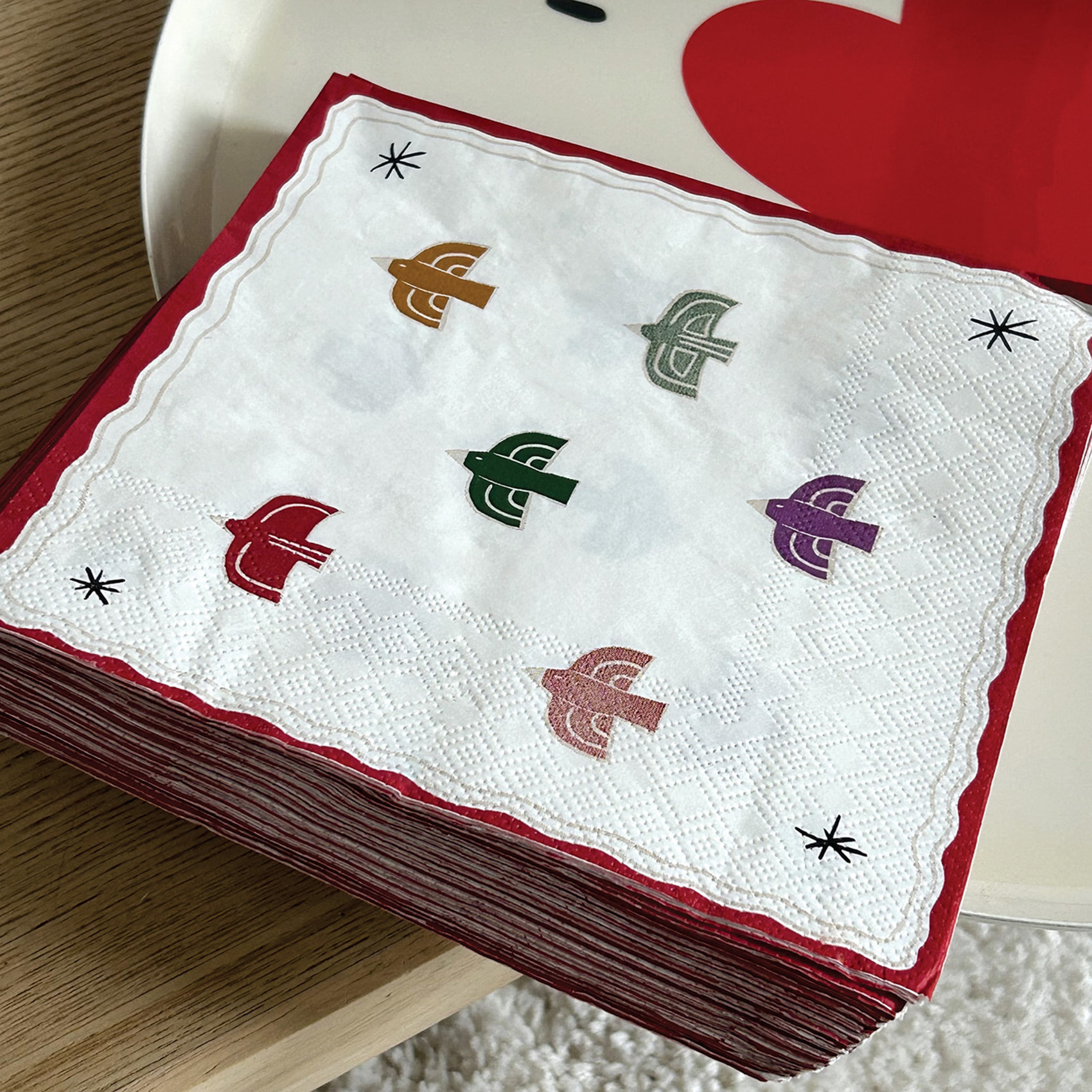 Lot de 20 serviettes en papier motif oiseau - Rouge