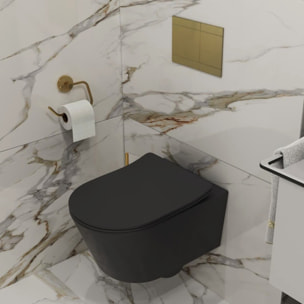 Pack WC Bati-support Geberit + WC Swiss Aqua Technologies sans bride + Abattant softclose + Plaque noire mat