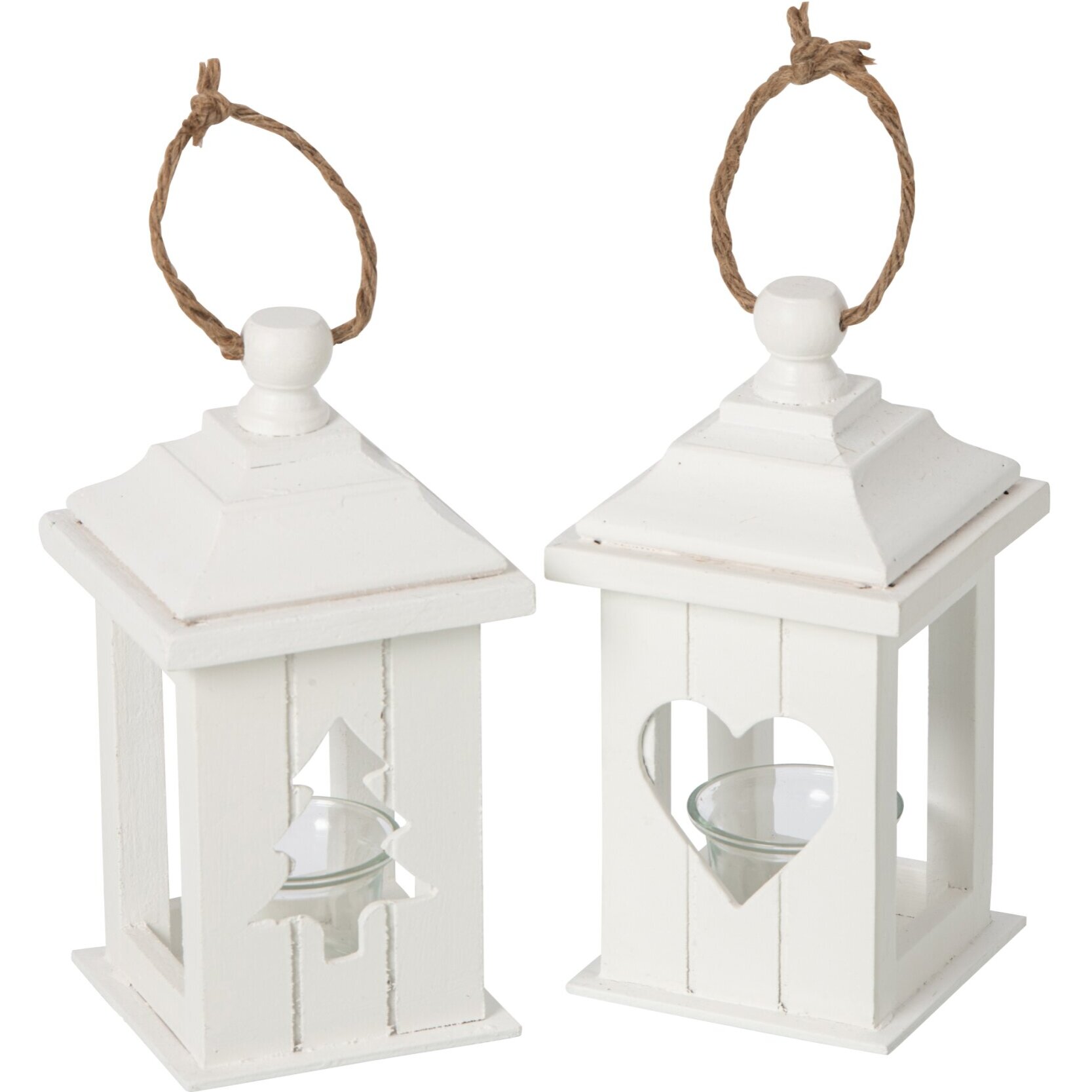 J-Line Lanterne - bois de sapin - blanc - assortiment de 2
