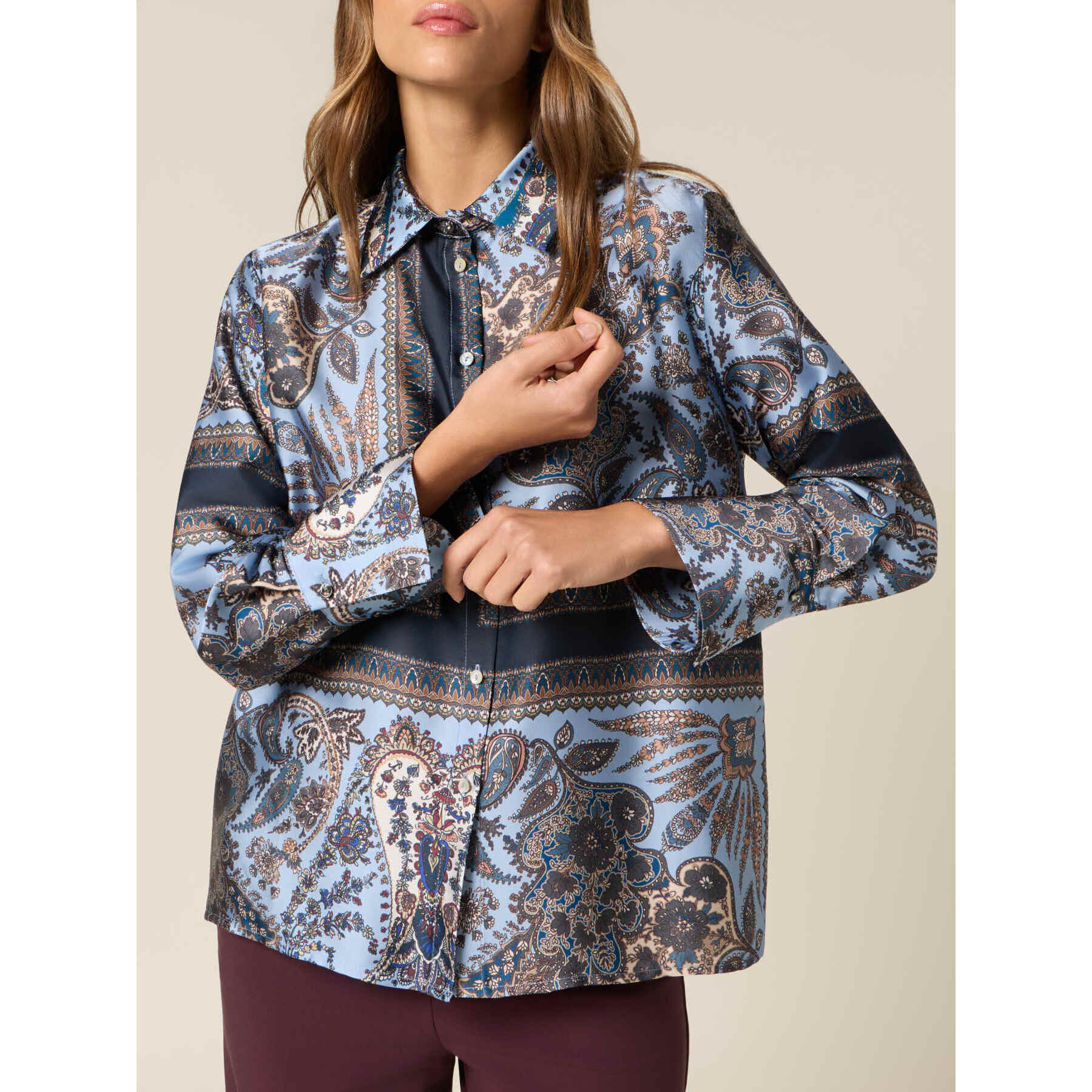 Oltre - Camisa de satén estampada - Light - blue