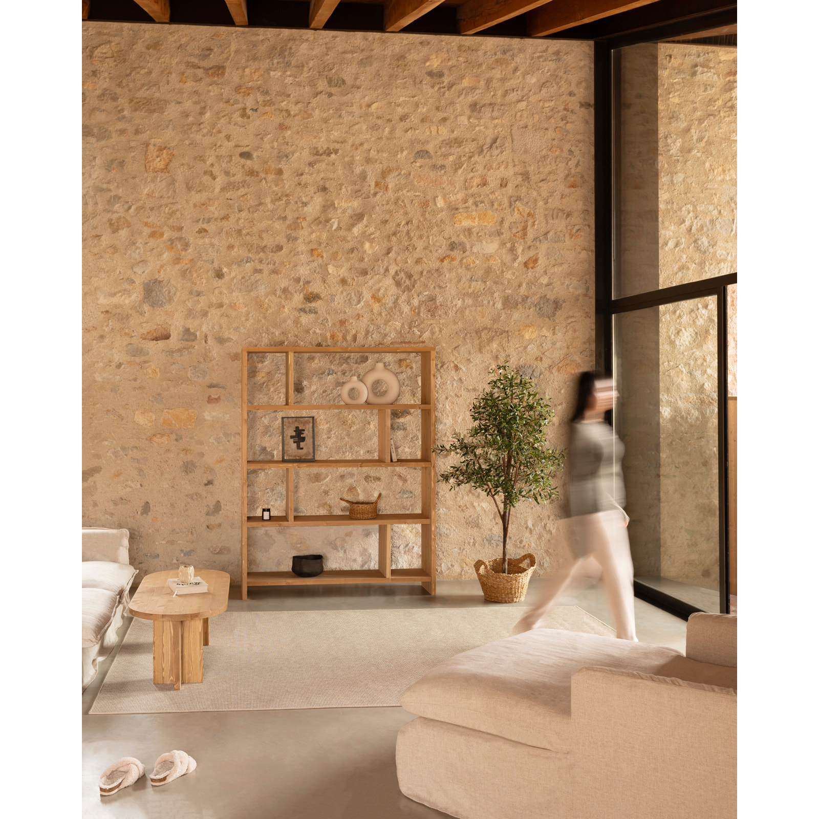Étagère en bois massif ton chêne moyen de 180x140cm Hauteur: 180 Longueur: 140 Largeur: 35