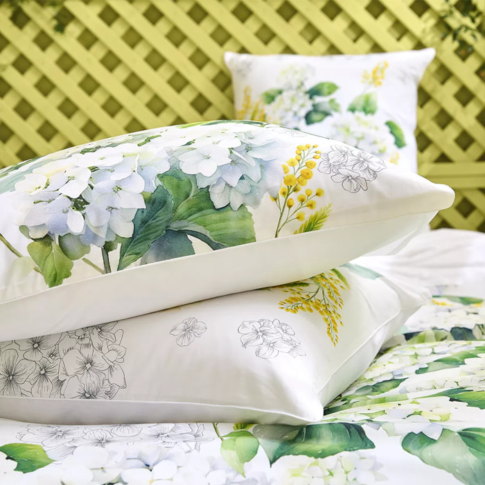 Lot de 2 taies percale de coton 115 g/m² imprimé blanc jaune Annabelle mimosa