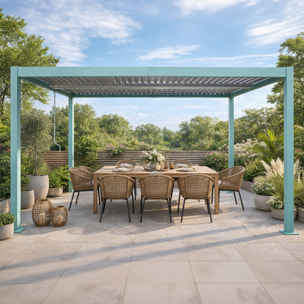 Pergola bioclimatique 4x3m structure aluminium lames orientables verte MILL