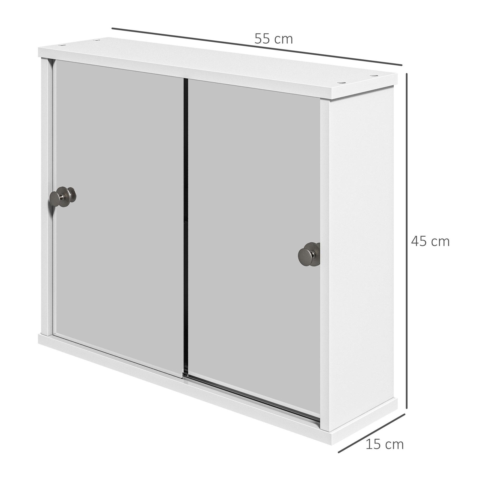 Armario con Espejo de Baño Mueble Colgante para Baño con Estante Ajustable y Puerta Corredera Doble para Dormitorio 55x15x45 cm Blanco Brillante